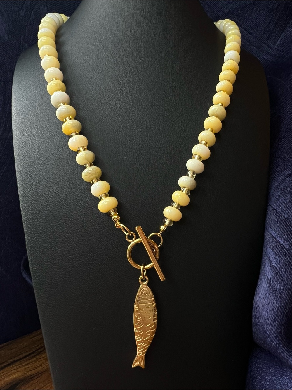 Mayamar Gold Fish Pendant Yellow Beaded Necklace NWOT